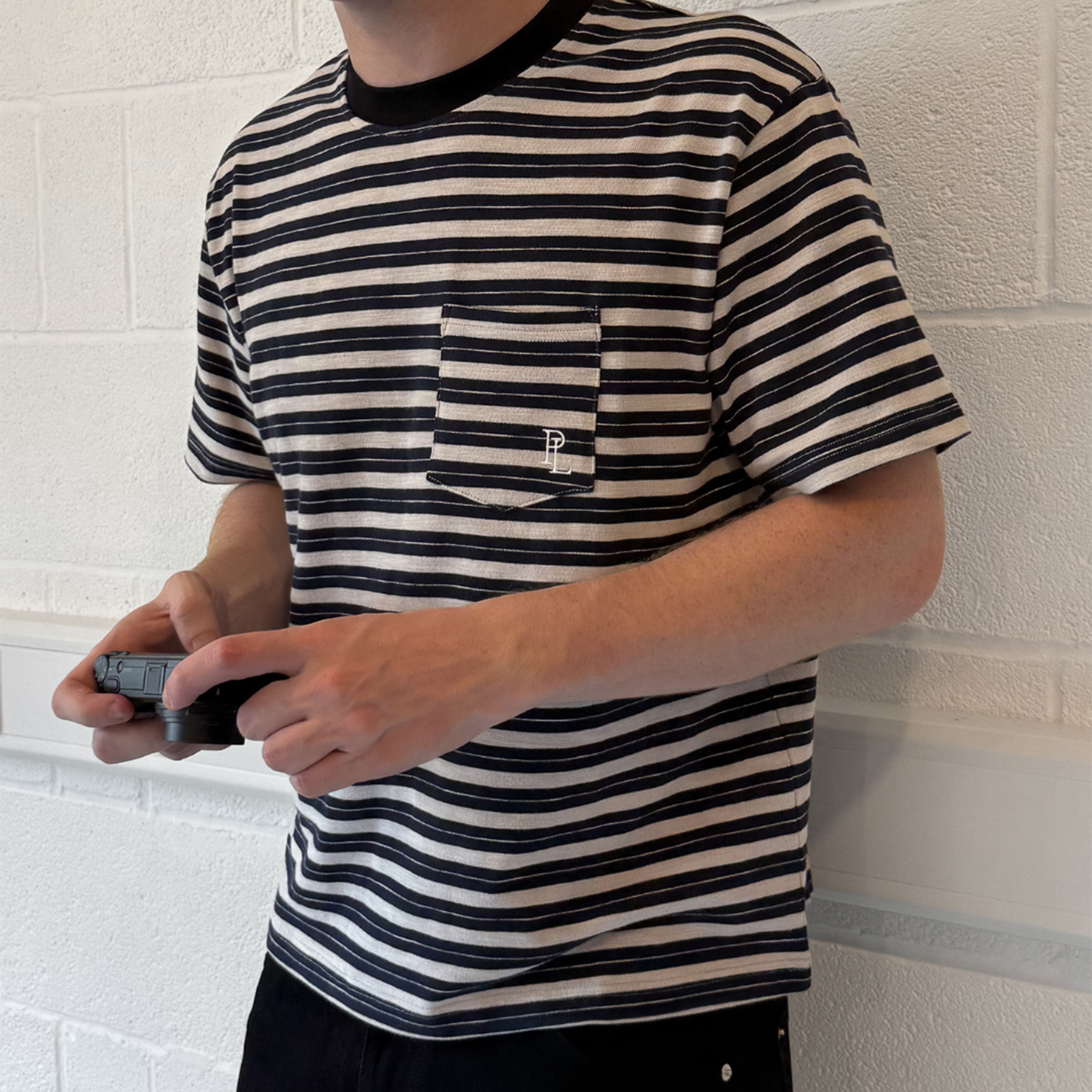 Striped Pocket Tee - Navy/Grey