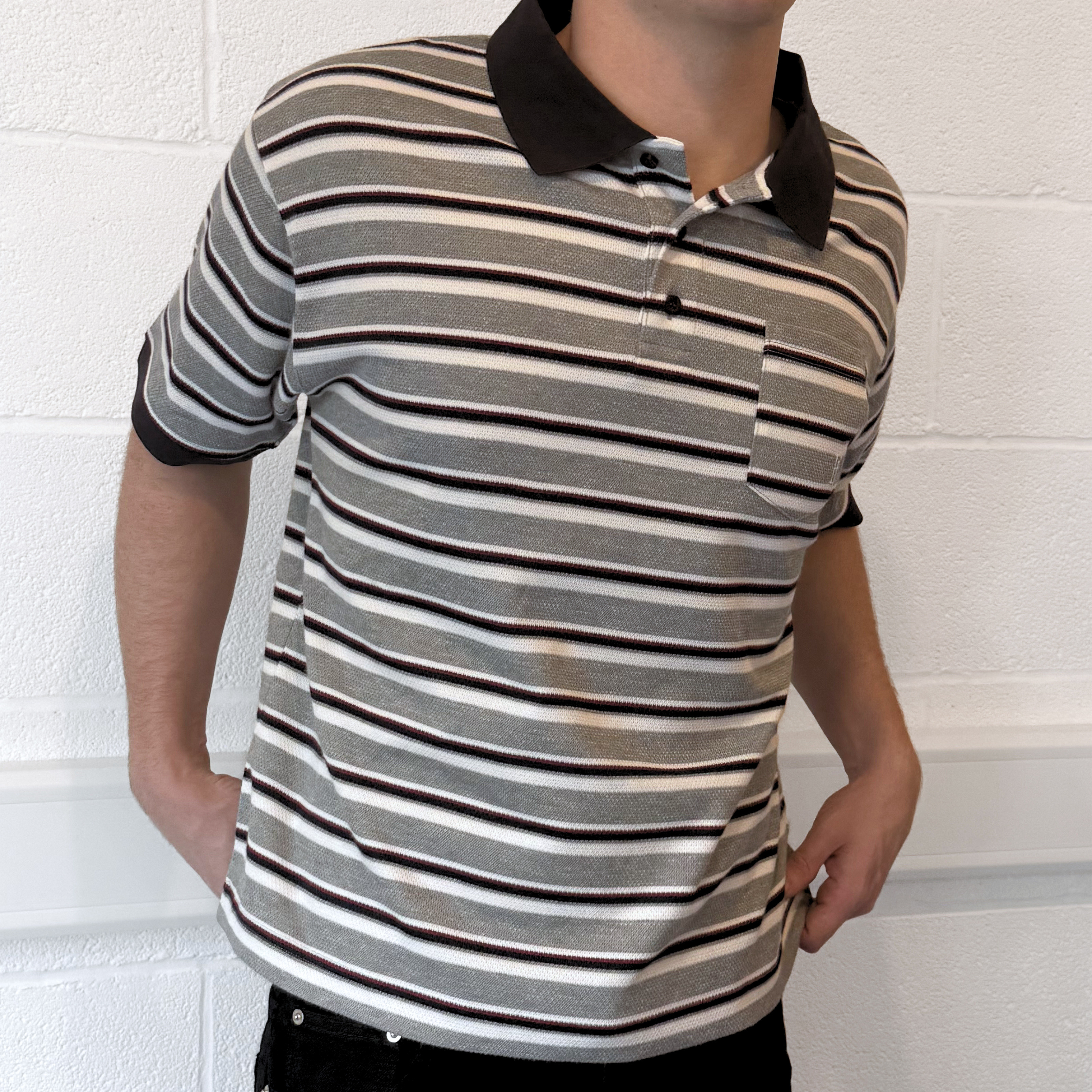 Striped Polo Shirt - Grey